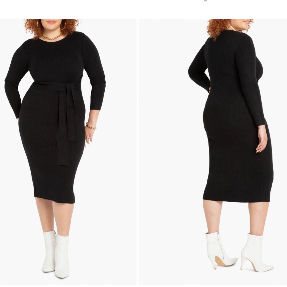 ELOQUII Tie Waist Long Sleeve Midi Sweater Dress Size 16W